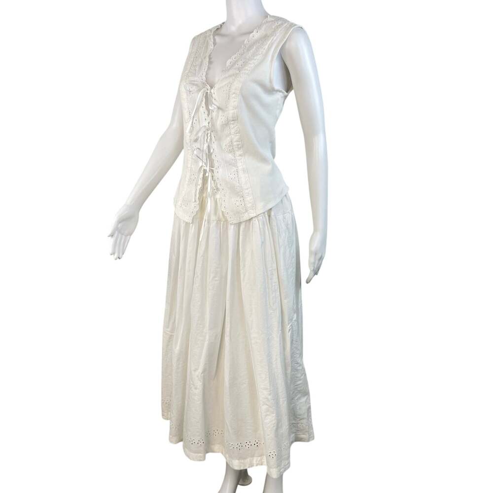 Free People Gesibelle Cotton Eyelet Tie Front Sleeveless Vest Maxi Skirt Set M - Picture 3 of 14